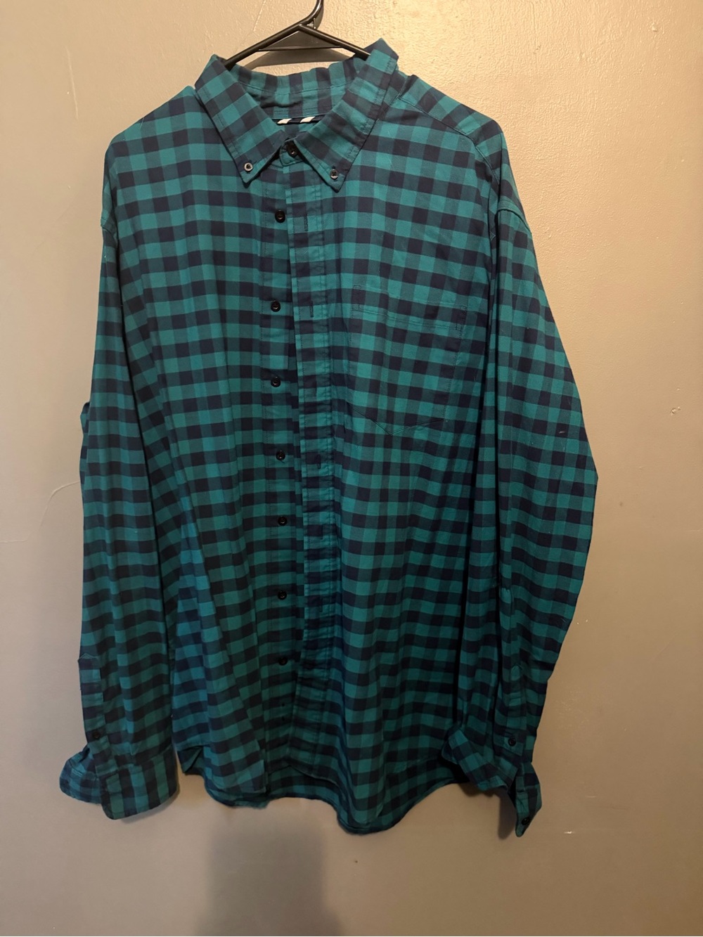 George Teal and Black Plaid Button-Down Shirt